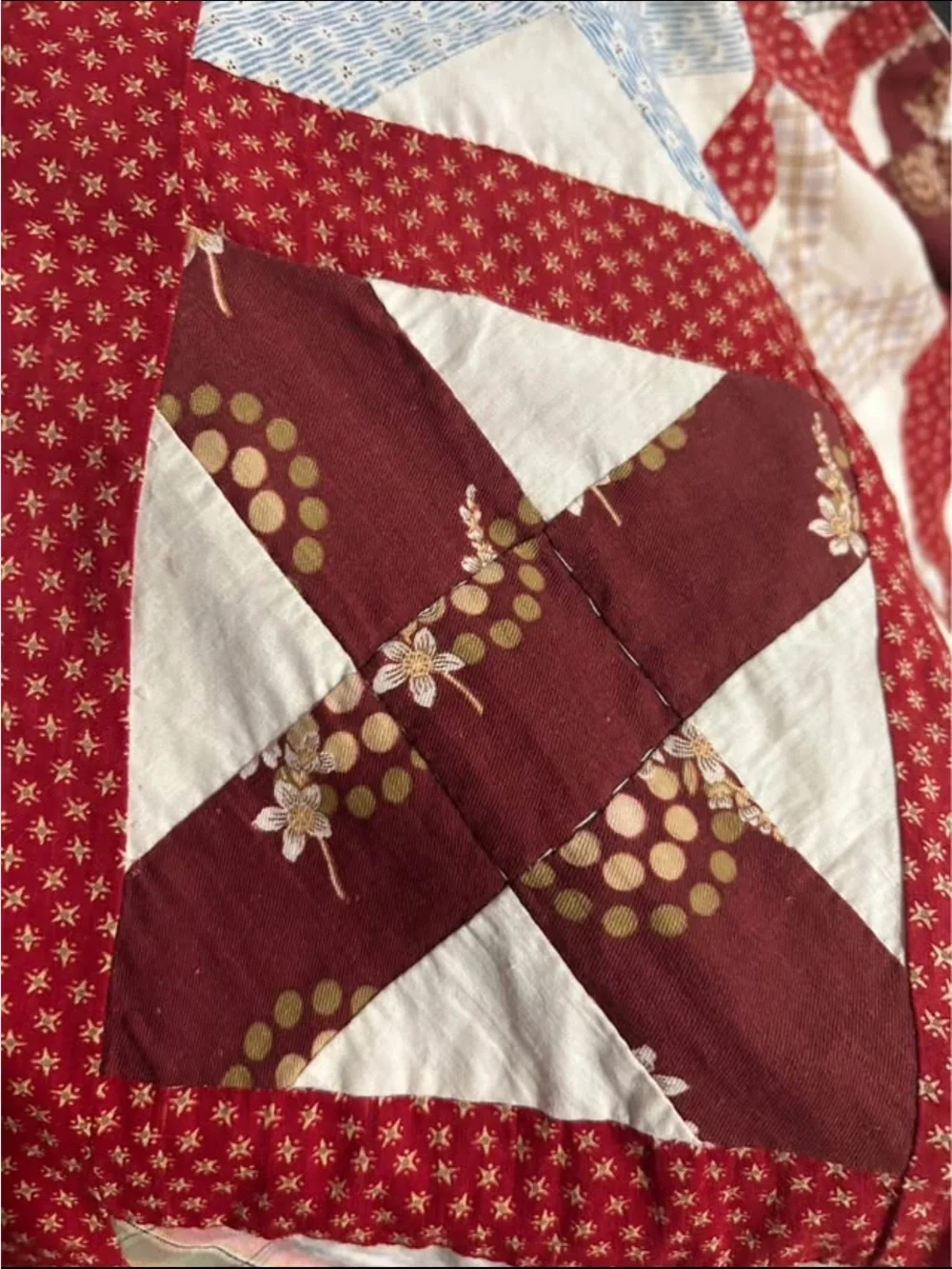Vintage Red Grid X Patchwork Quilt - Multi Color